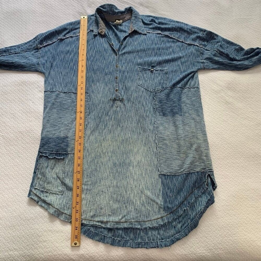 We The Free Free People Womens Oversized Denim Patchwork Tunic Ombre Blue Large - Picture 9 of 11